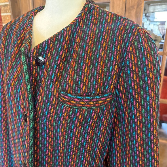 Jaeger Vintage Black  100% Wool Multicolor Coat 16 - Picture 4 of 10